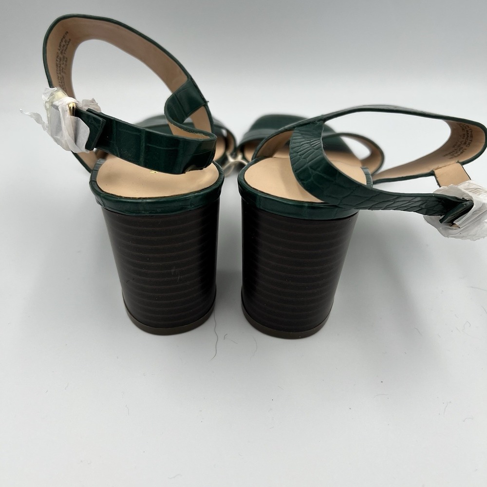 NEW! Ann Taylor Crocodile Embossed Double Strap Block HeeL Sandals Green 7.5 - Picture 5 of 11